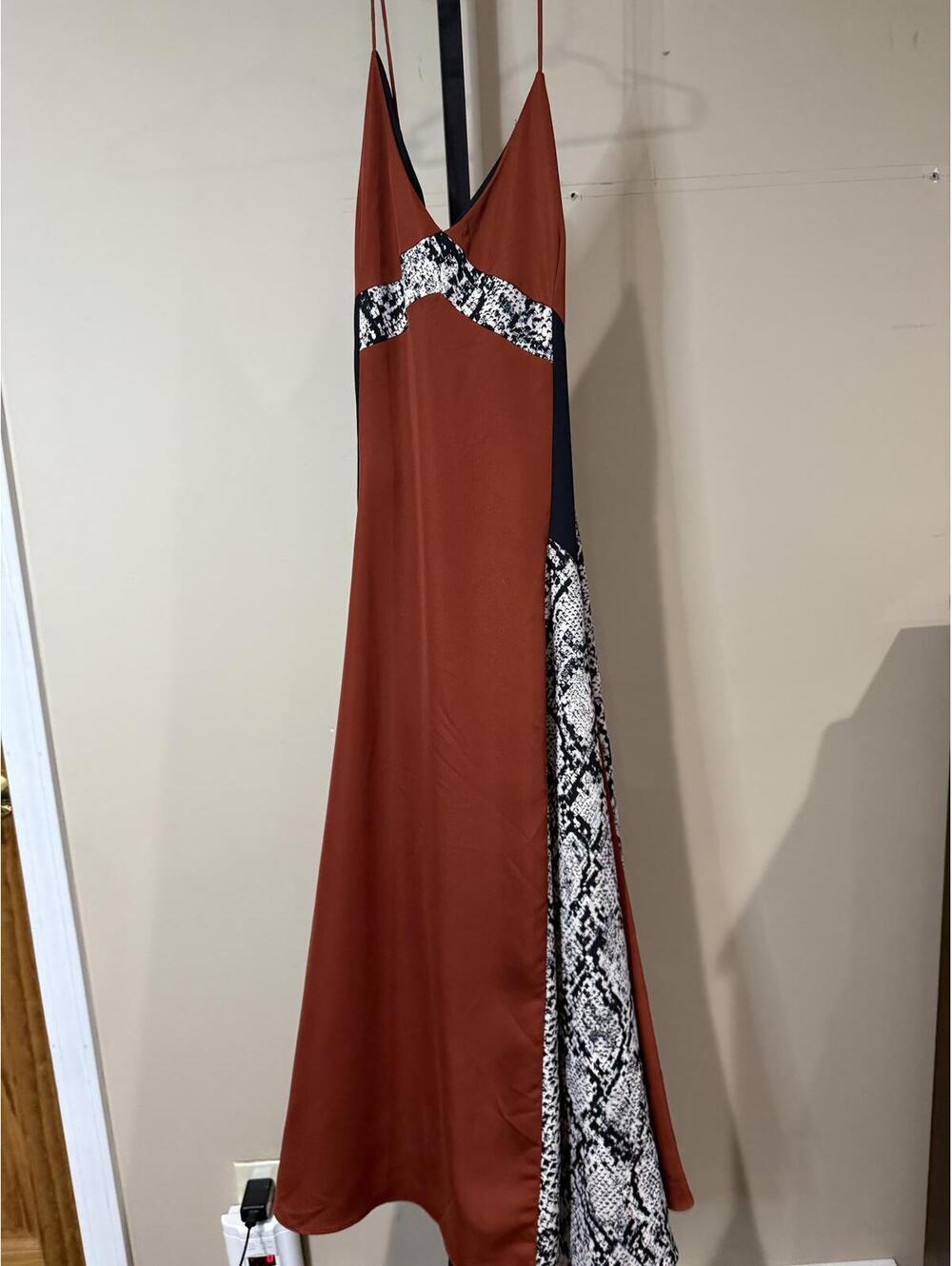 Trouve Rust Red Maxi Slip Dress with Black and Snake Print Panels